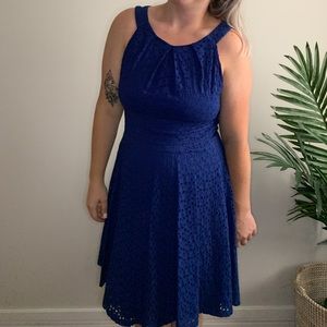 London Times Blue Eyelet Dress